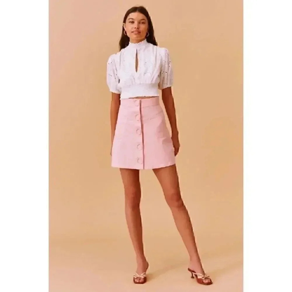 FindersKeepers Ditsy Doo Crop Top Eyelet Puff Sleeve High Neck Elastic Waist $1 